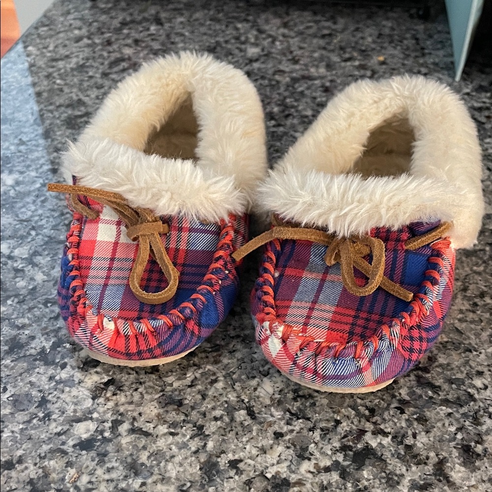Crewcuts Plaid Moccasin Slippers with Faux Fur Lining